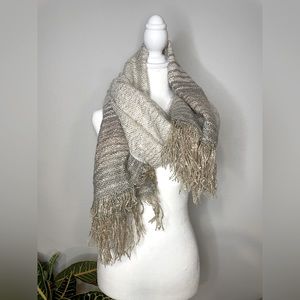 Knitted Stripped Blanket Scarf with Tassels EUC